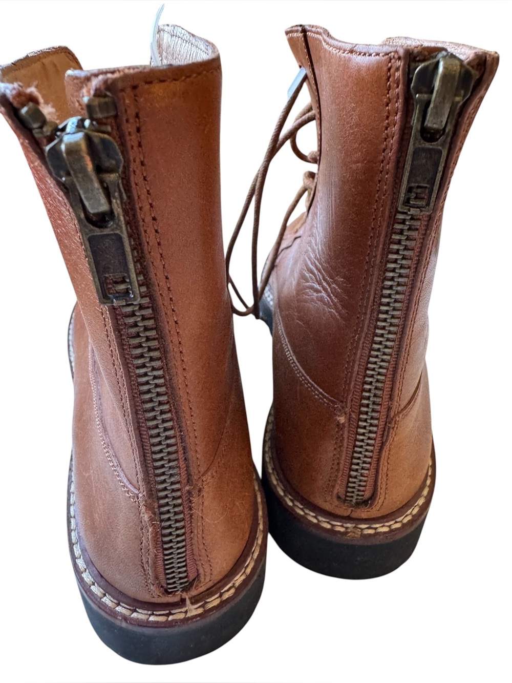 Madden Girl Brown Leather Lace-Up Combat Boots - Picture 2 of 8